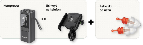 Nagrody w promocji Bridgestone: Kompresor lub uchwyt na telefon i zatyczki do uszu